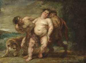 Drunken Bacchus with Faun and Satyr by Oil Painting Reproduction