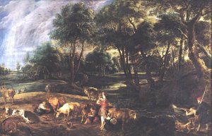 Landscape with Cows and Wildflowers by Oil Painting Reproduction